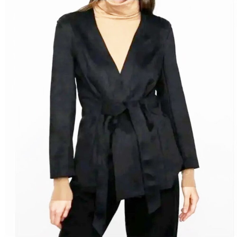 NWOT Zara Faux Ultra Suede Wrap Jacket L Black FLAW?